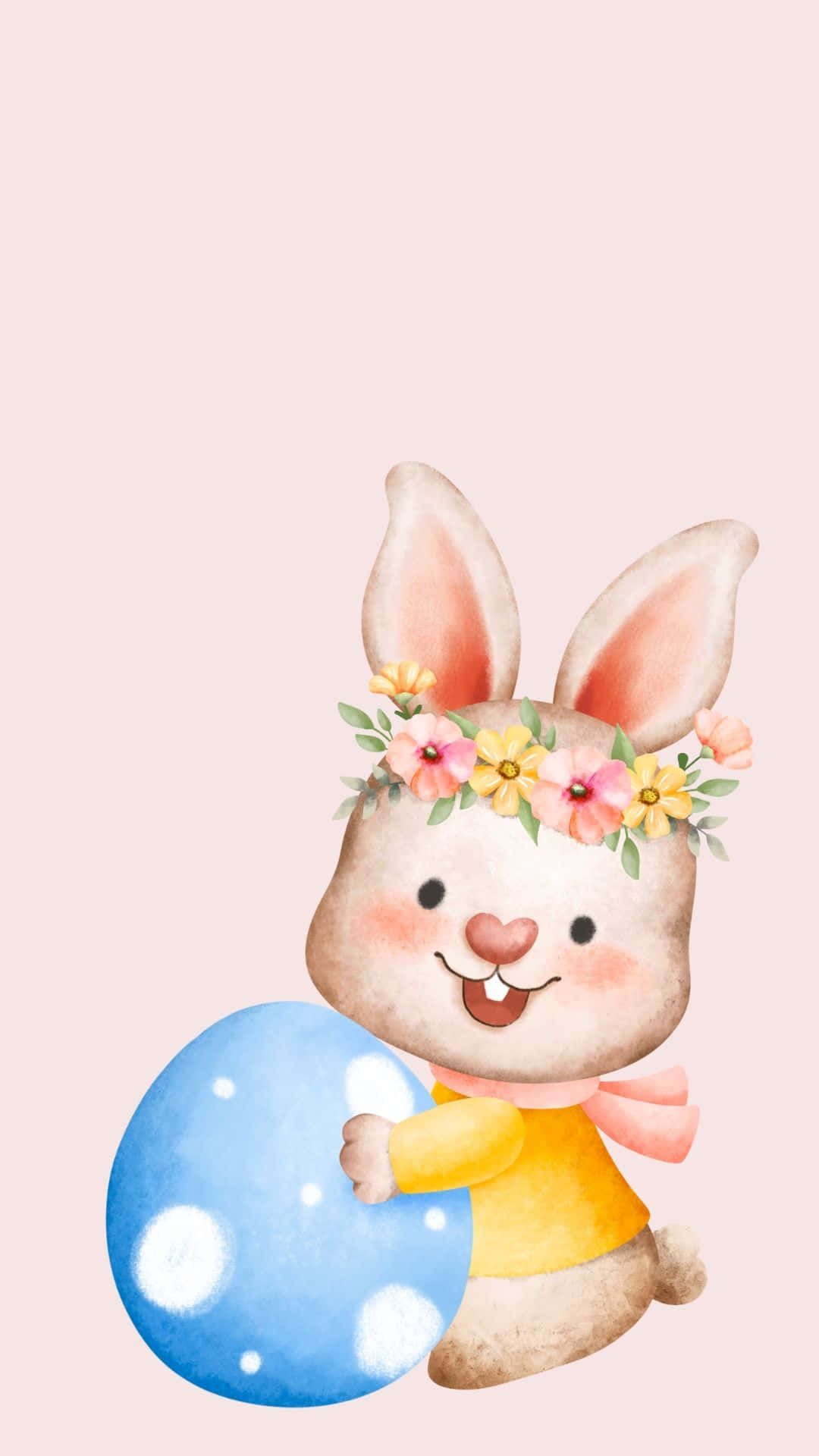 Easter Egg, watercolor bunny, floral crown, Full HD Phone Wallpaper