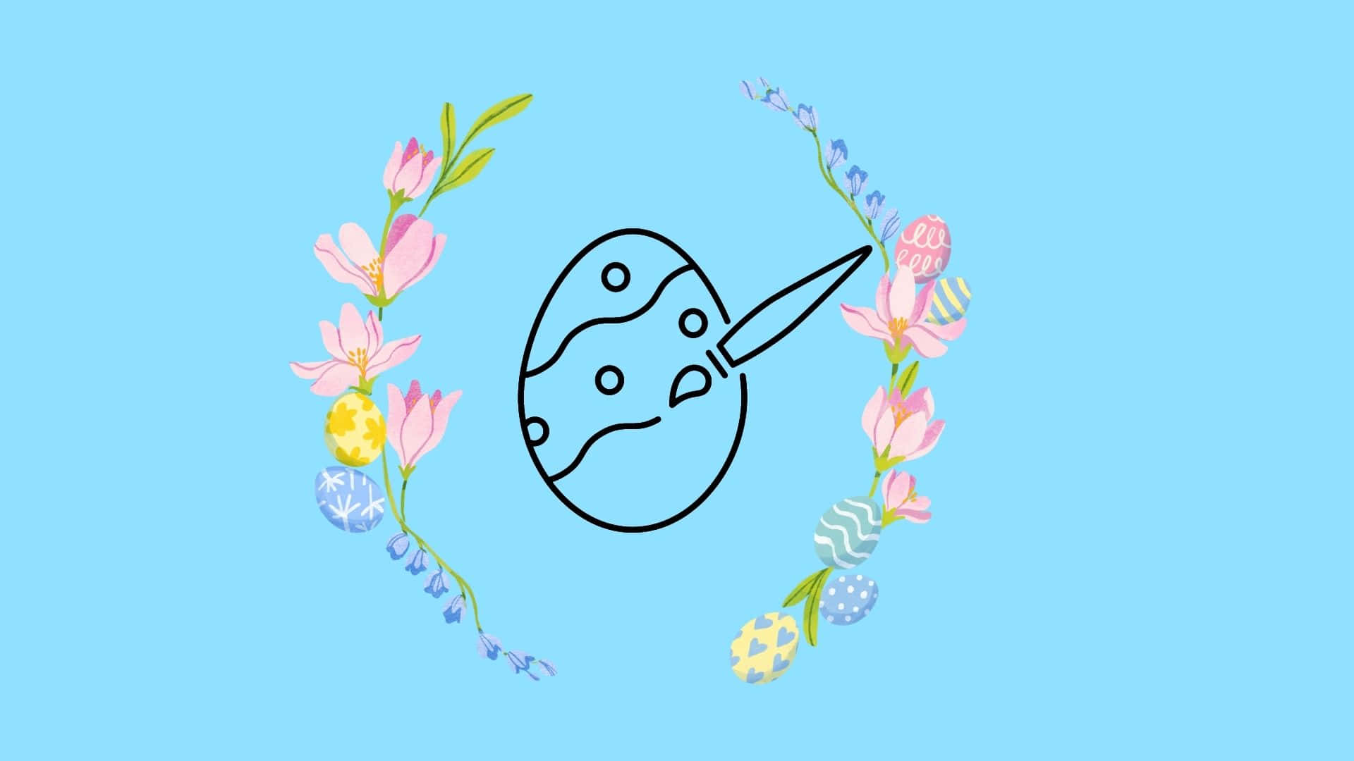 Easter egg, pink flowers, patterned eggs, Full HD Desktop Wallpaper