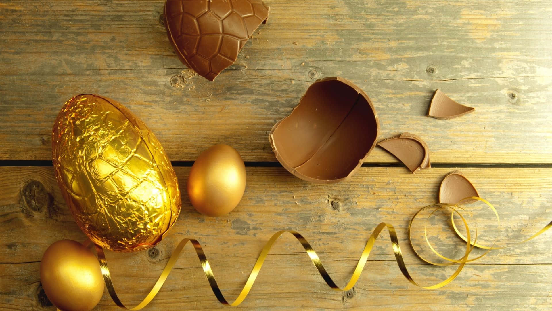 Easter Egg, golden foil, chocolate eggs, Full HD Desktop Wallpaper