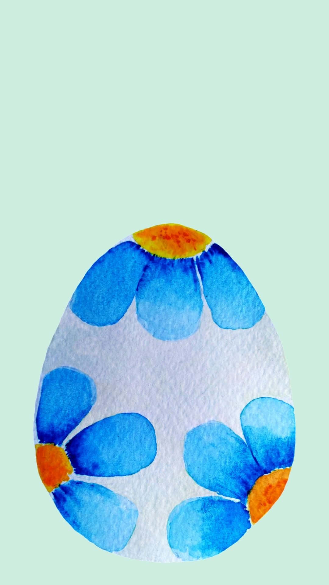 watercolor egg, blue flowers, orange centers, Full HD Phone Wallpaper