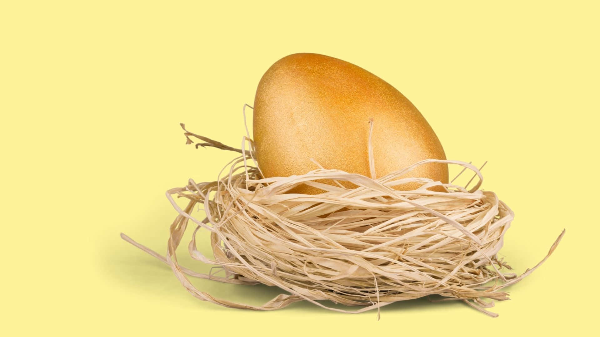 golden egg, woven straw nest, soft yellow background, Full HD Desktop Wallpaper