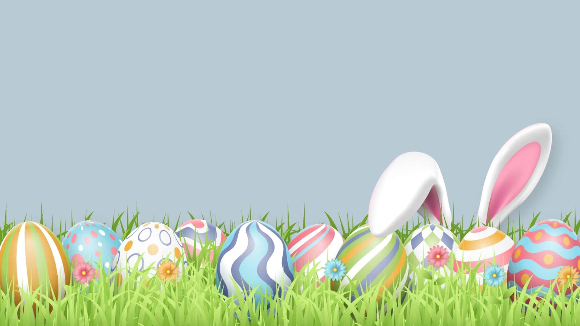 Easter eggs, bunny ears, vibrant green grass, Full HD Desktop Wallpaper