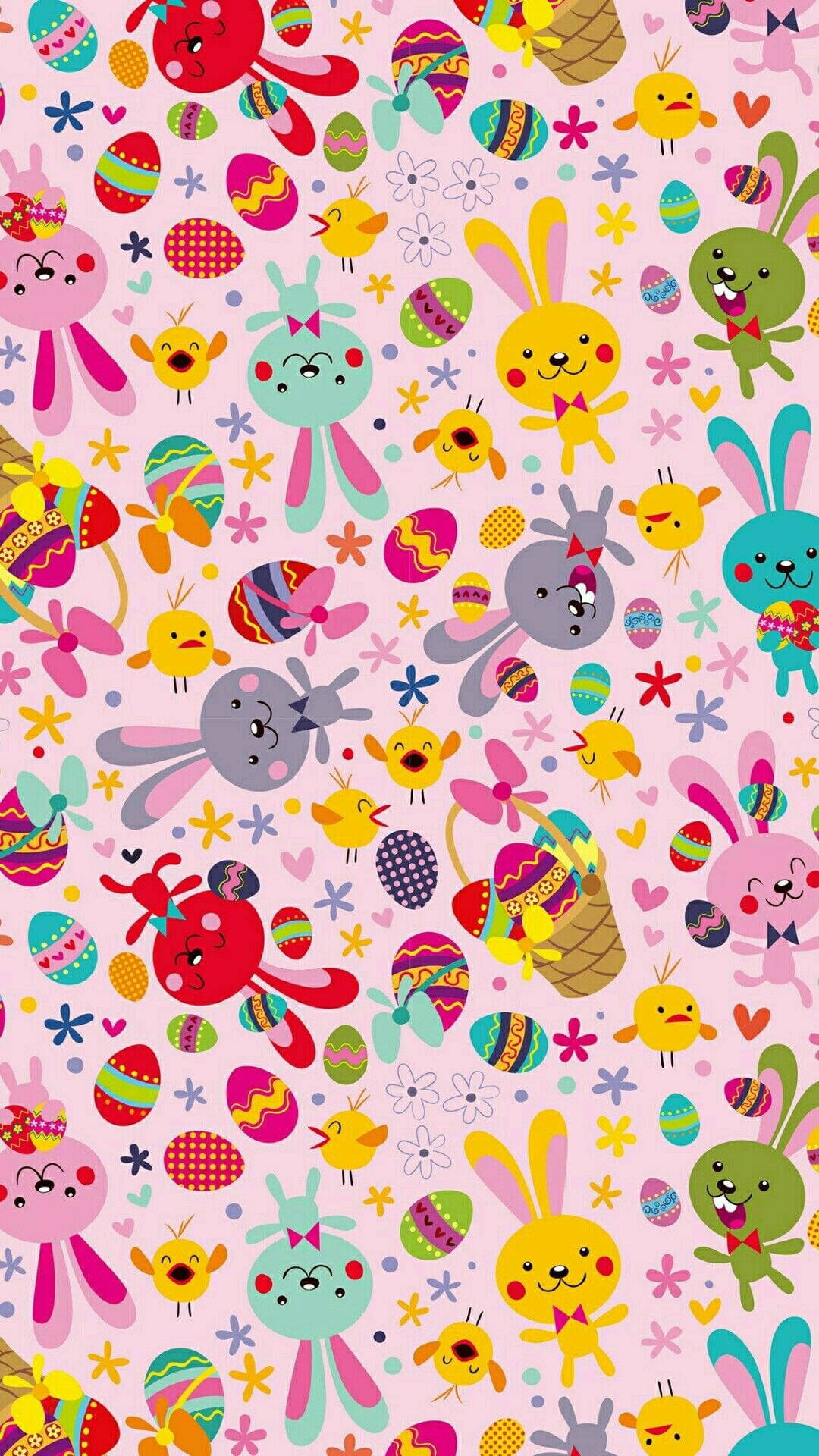 Easter iPhone, pink, cartoon bunnies, Full HD Phone Wallpaper