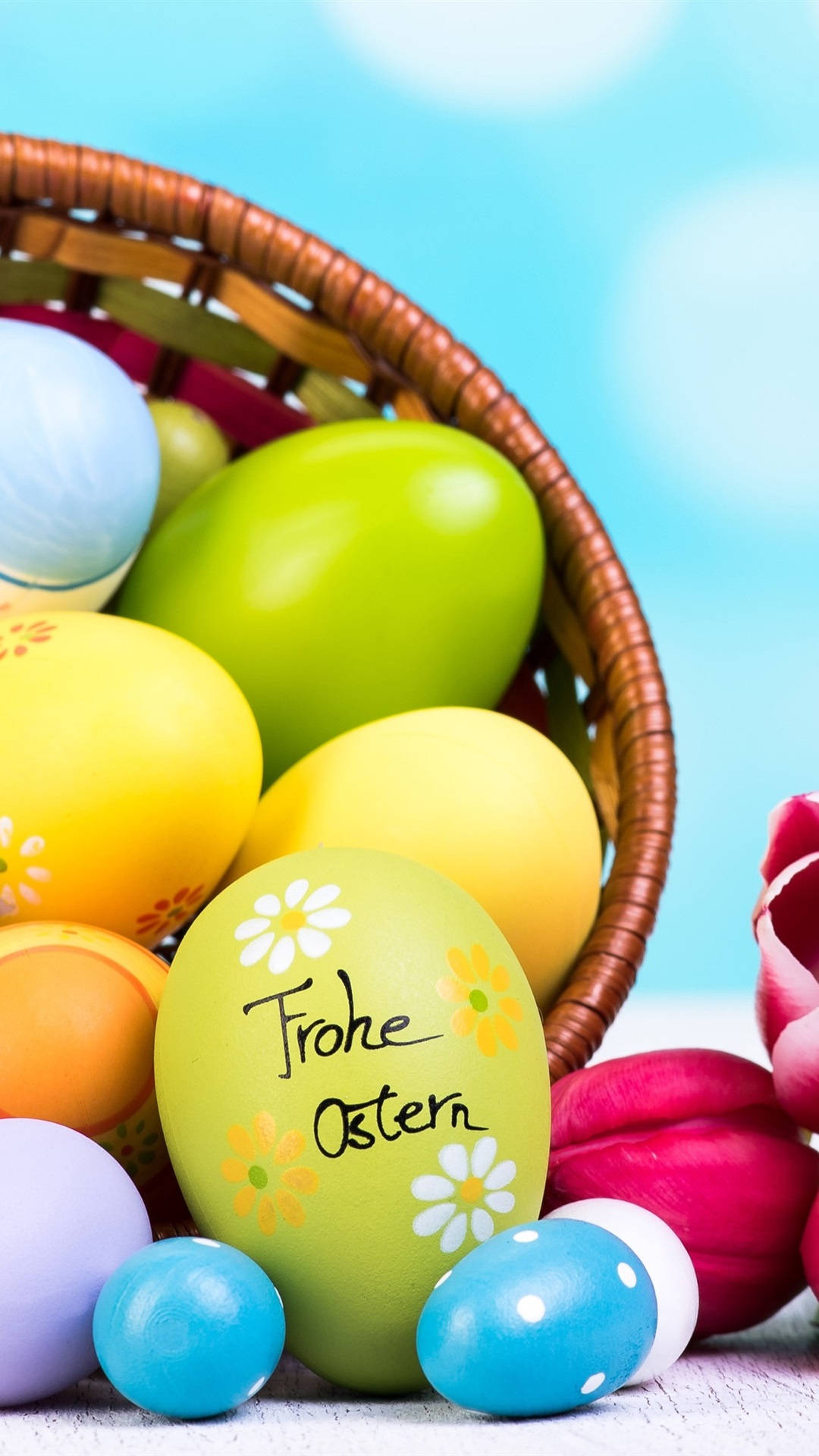 Easter iPhone, Easter eggs, tulips, Full HD Phone Wallpaper