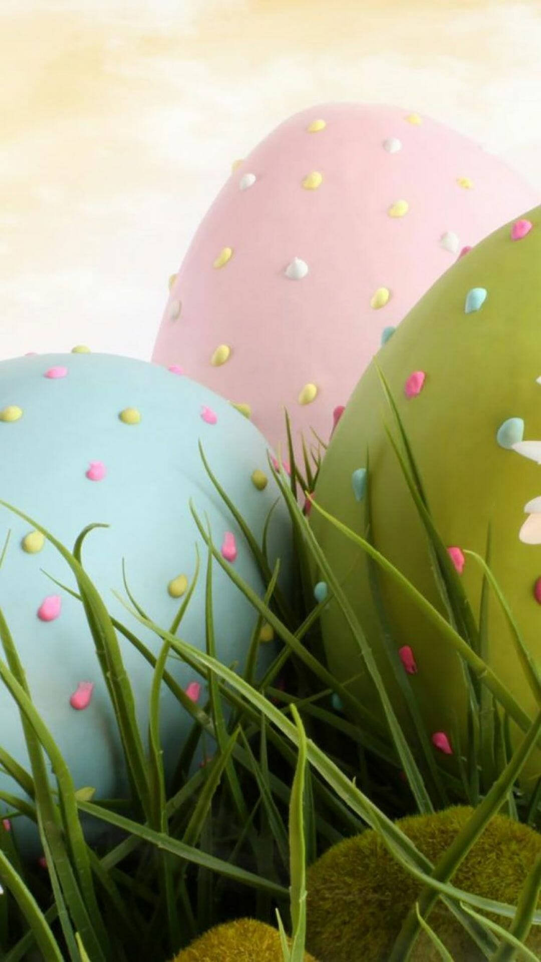 Pastel Easter Eggs, colorful polka dots, vibrant green grass, Full HD Phone Wallpaper