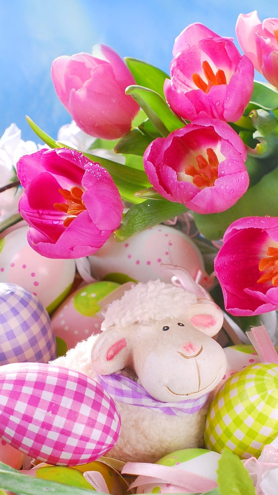Easter, iPhone, pink tulips, Full HD Phone Wallpaper
