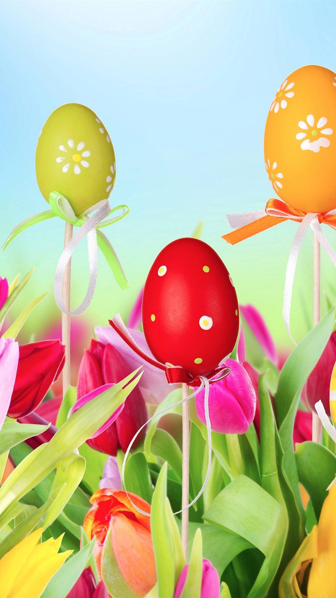 Easter iPhone, Easter eggs, tulips, Full HD Phone Wallpaper