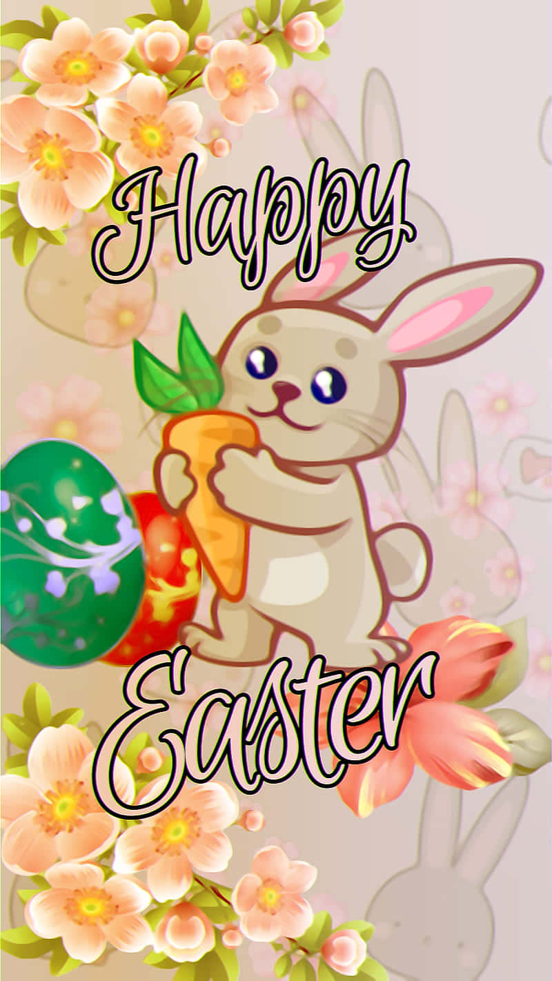 Cute Easter iPhone, cartoon Easter bunny, carrot, HD Phone Wallpaper