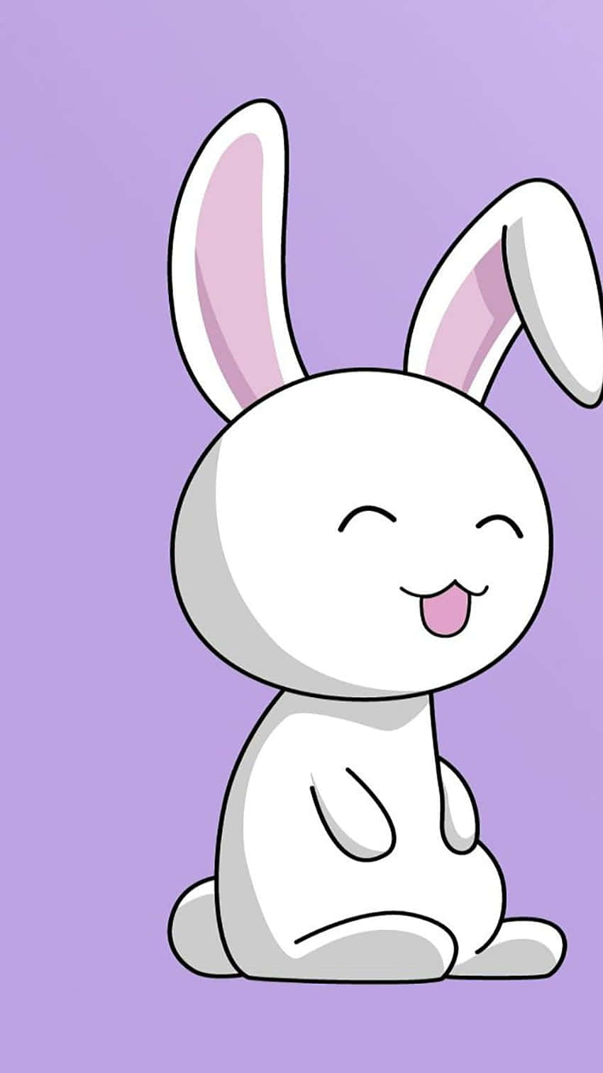 cute white cartoon rabbit, pink inner ears, soft purple background, HD Phone Wallpaper