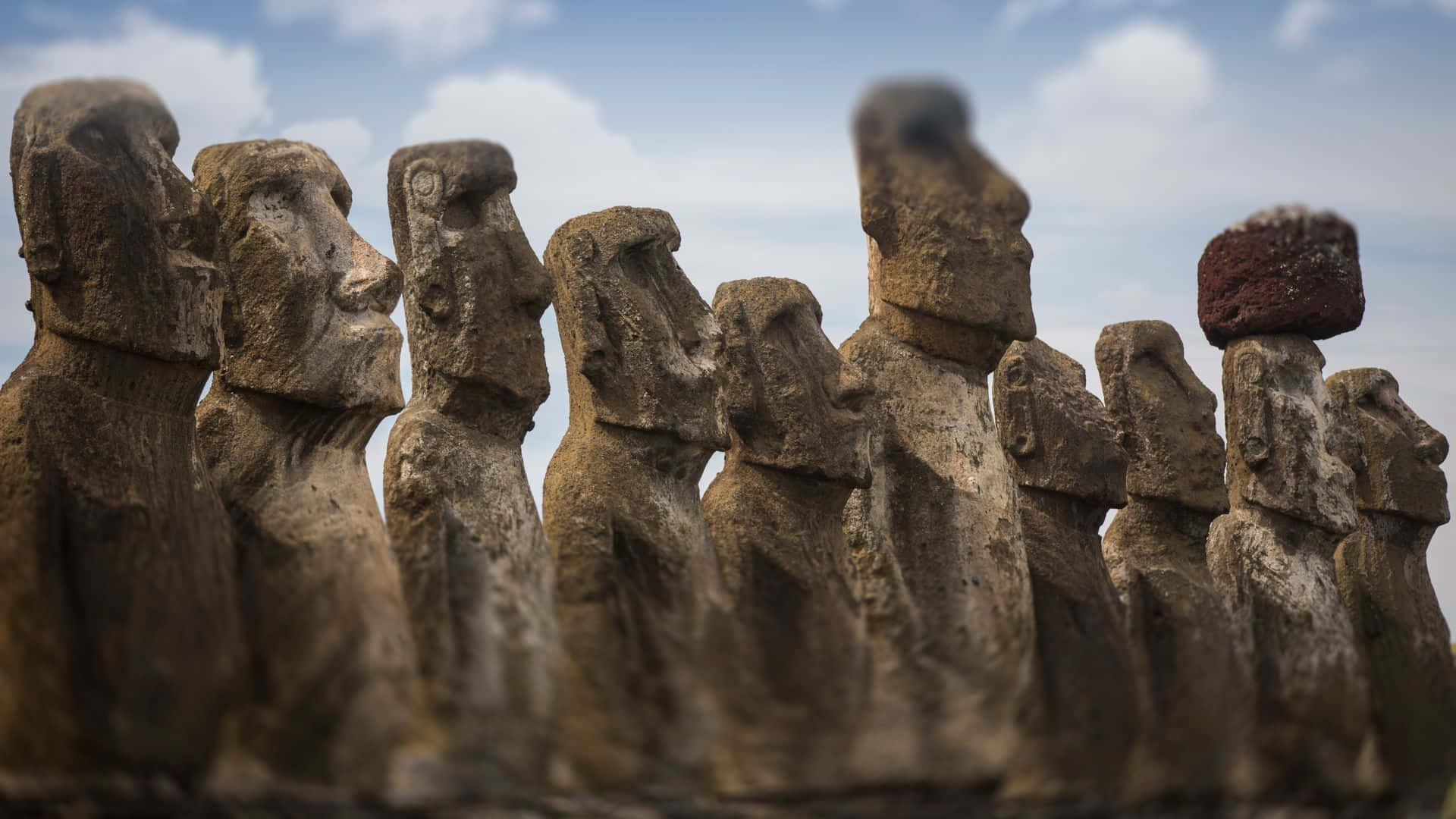 Easter Island, moai statues, bright blue sky, Full HD Desktop Wallpaper