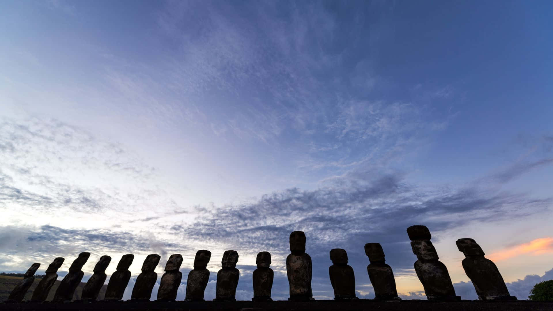 Easter Island, moai statues, twilight sky, Full HD Desktop Wallpaper