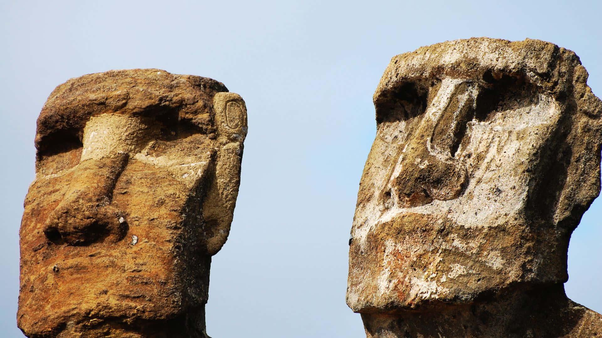 Easter Island, moai statues, clear blue sky, Full HD Desktop Wallpaper