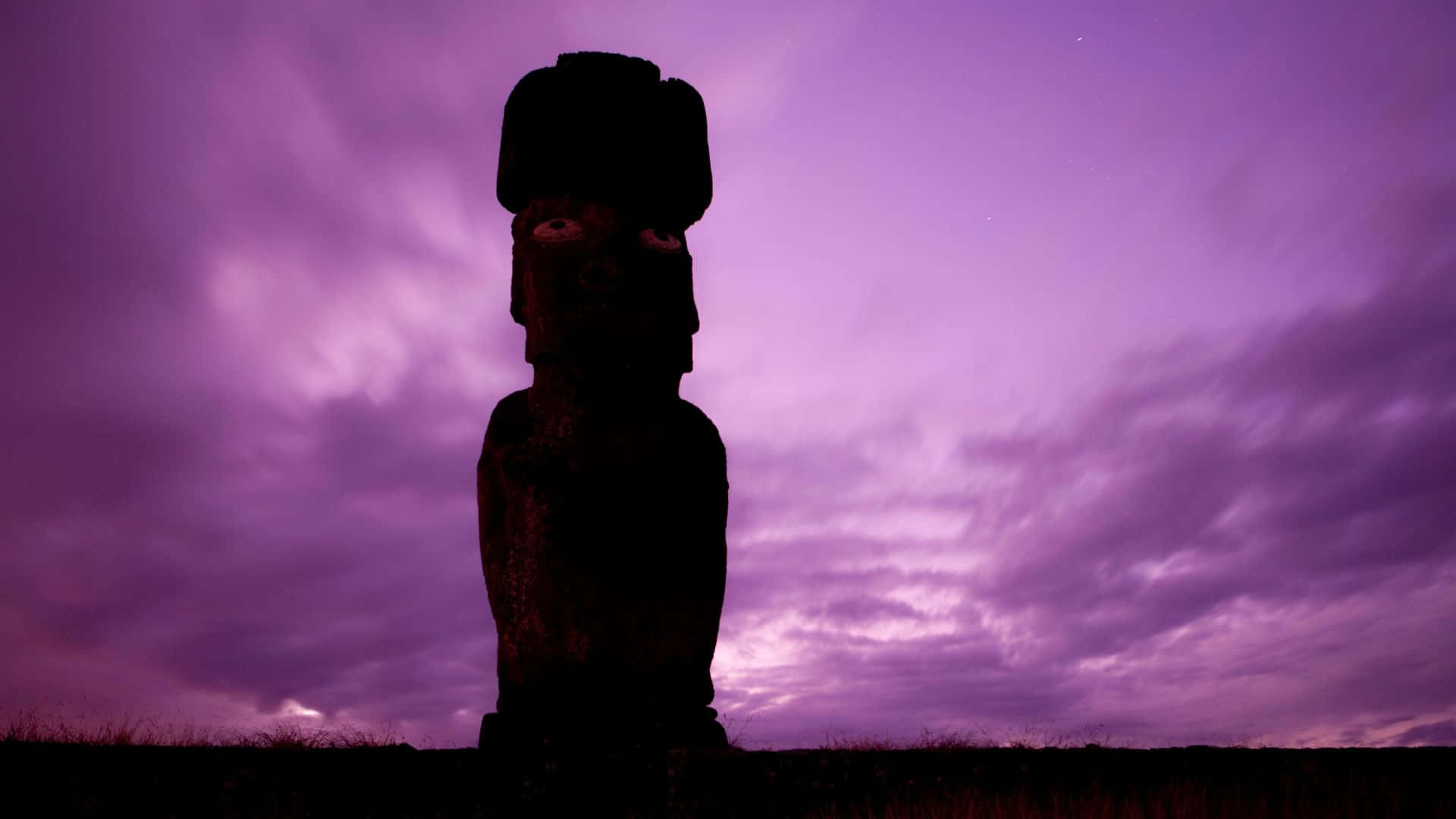 Easter Island, moai statue, purple twilight sky, Full HD Desktop Wallpaper
