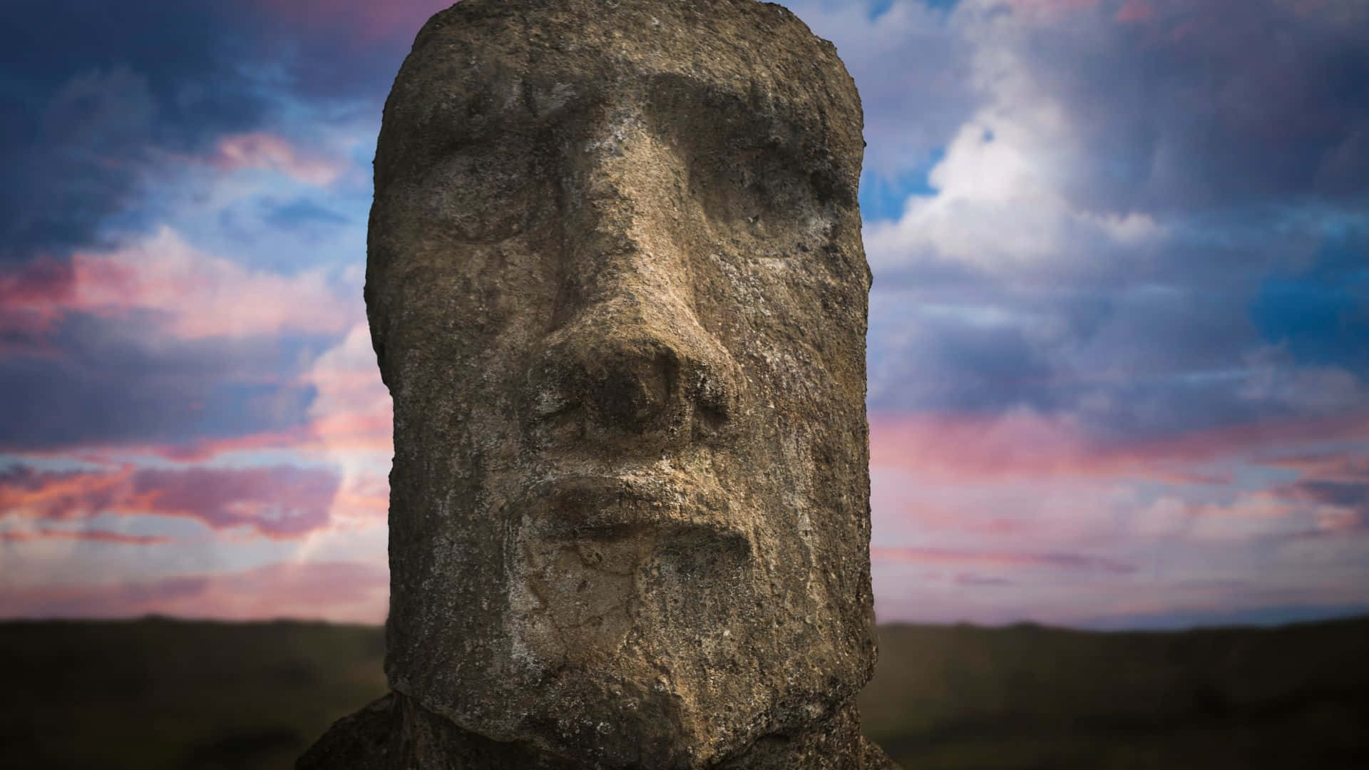 Easter Island, moai head, twilight sky, Full HD Desktop Wallpaper