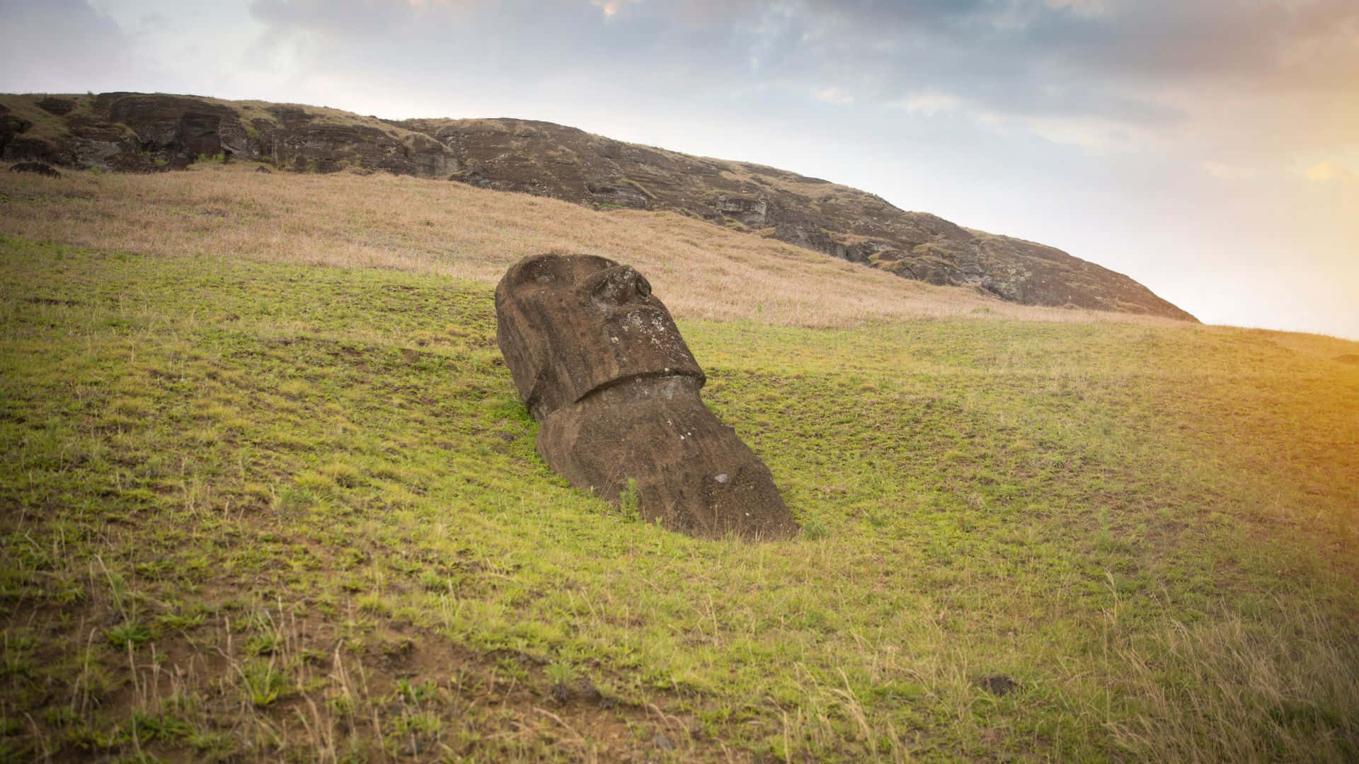 Easter Island, moai statue, grassy field, Full HD Desktop Wallpaper