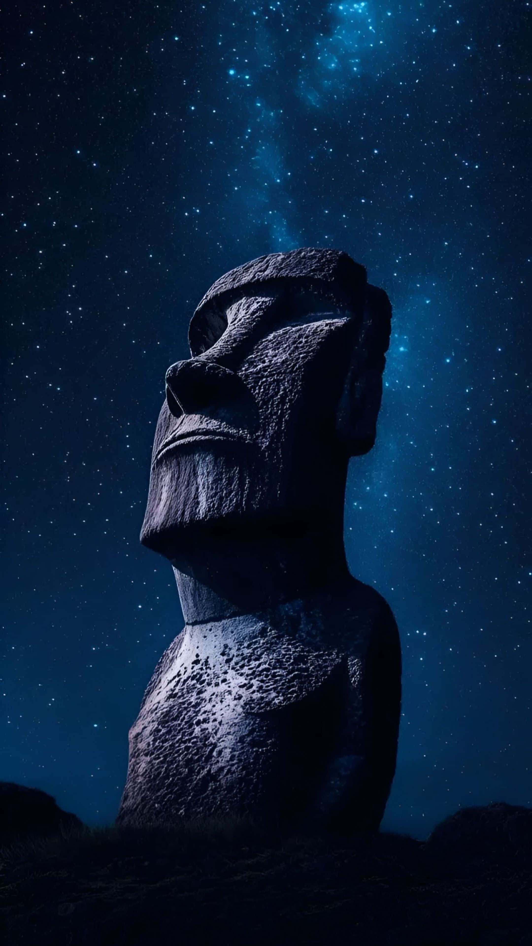 Easter Island, moai statue, starry night sky, 4K Phone Wallpaper