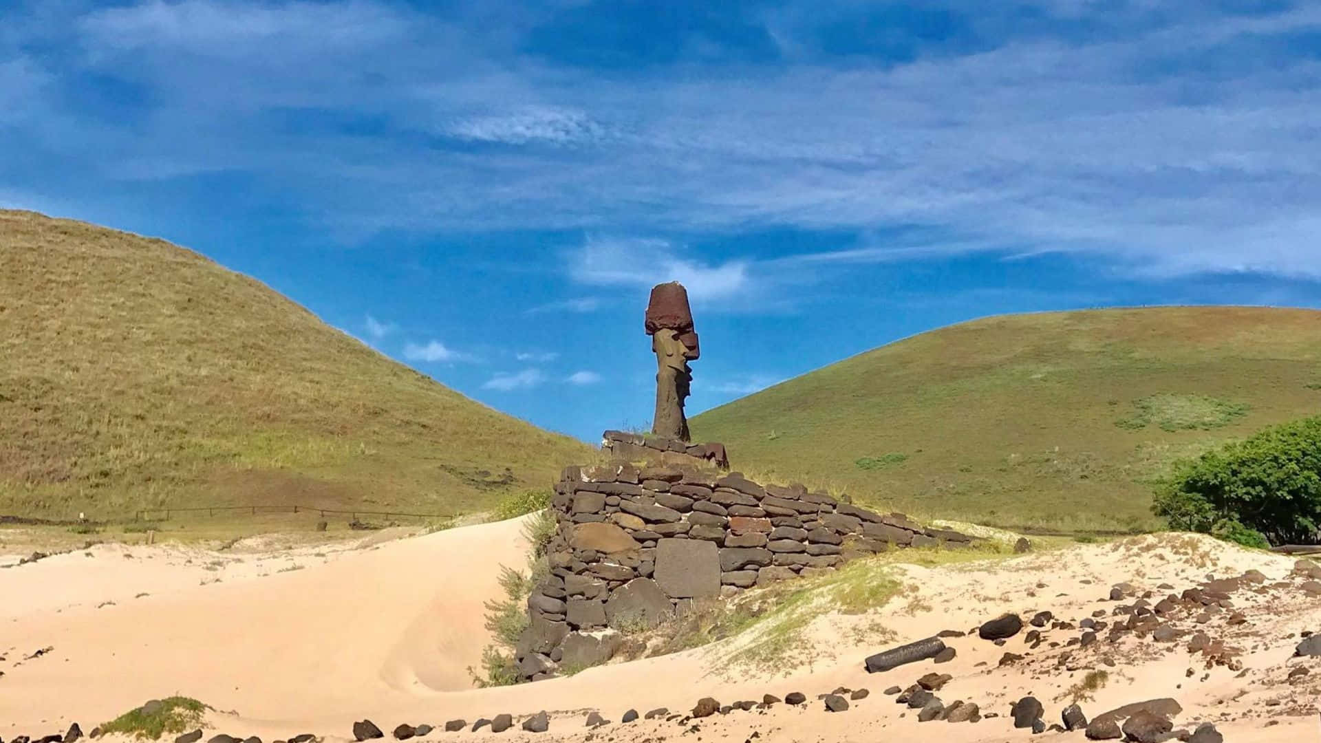 Easter Island, moai statue, stone platform, Full HD Desktop Wallpaper