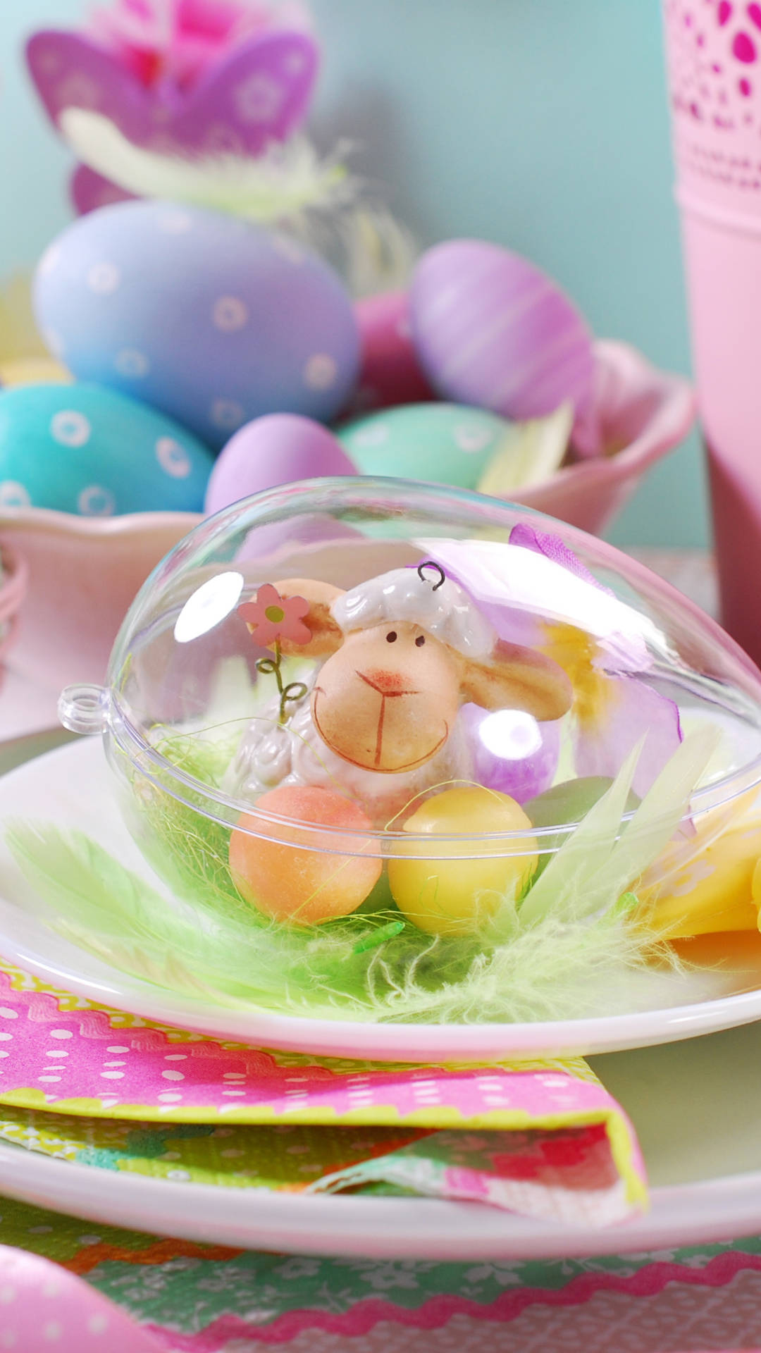 Easter Phone 1080 x 1920, cute plush lamb, clear dome, Full HD Phone Wallpaper