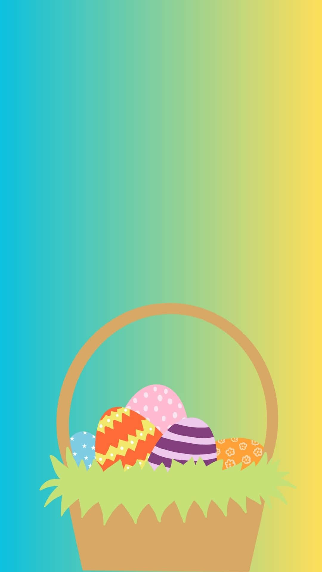 Easter basket, patterned Easter eggs, grass, Full HD Phone Wallpaper