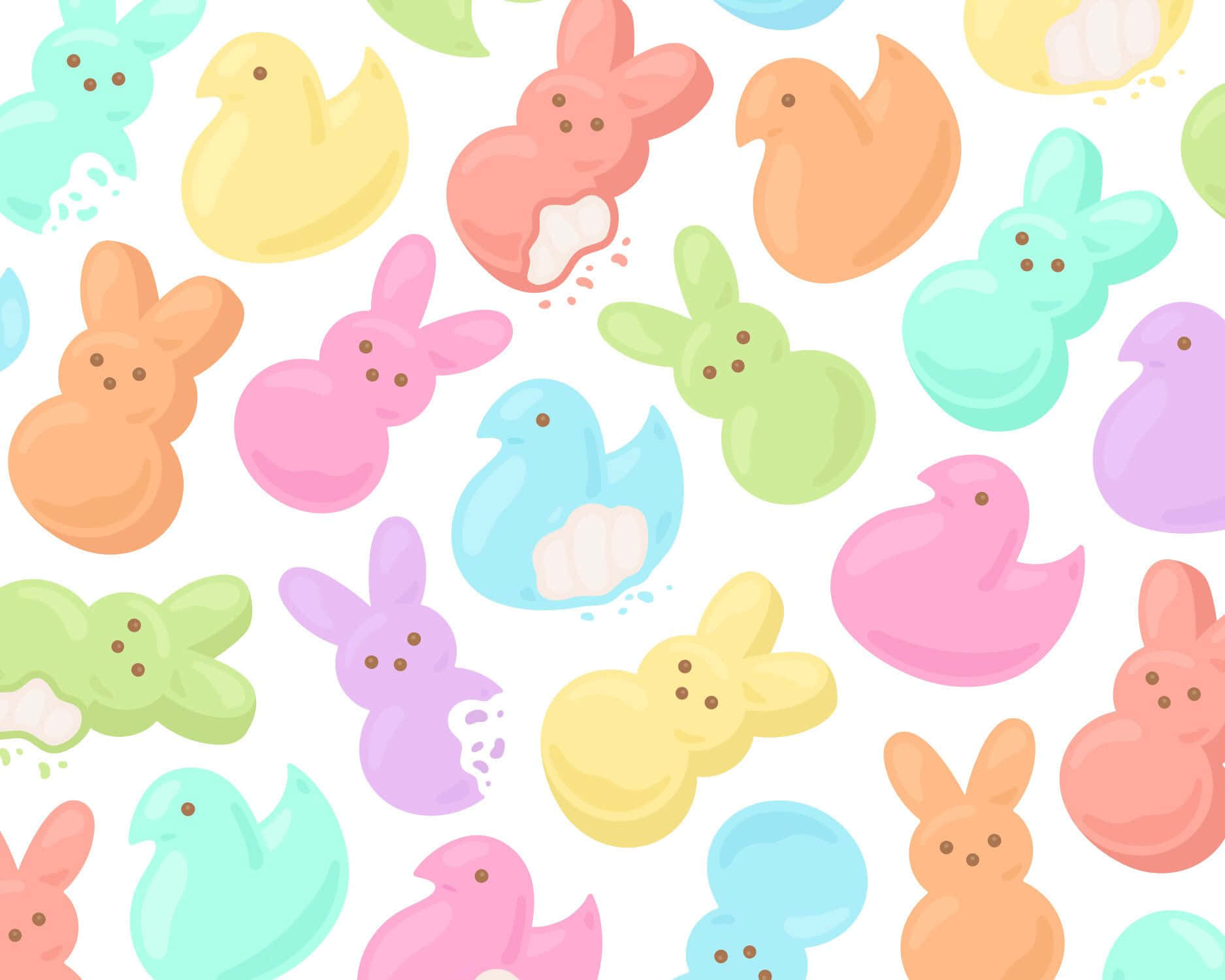 Easter Peeps, pastel-colored Peeps bunnies, pastel-colored Peeps chicks, HD Desktop Wallpaper