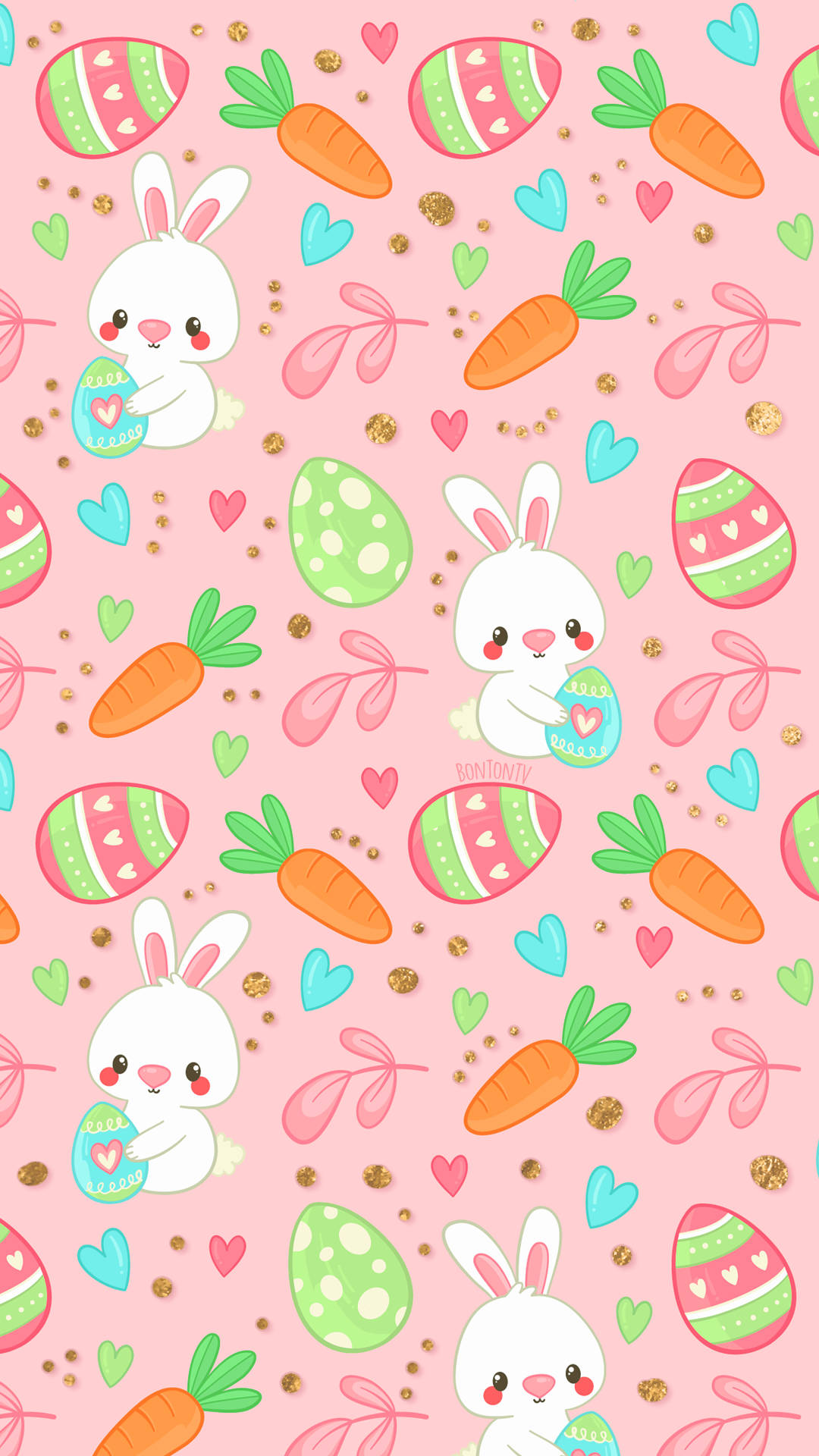 Easter Phone, white bunnies, patterned eggs, Full HD Phone Wallpaper