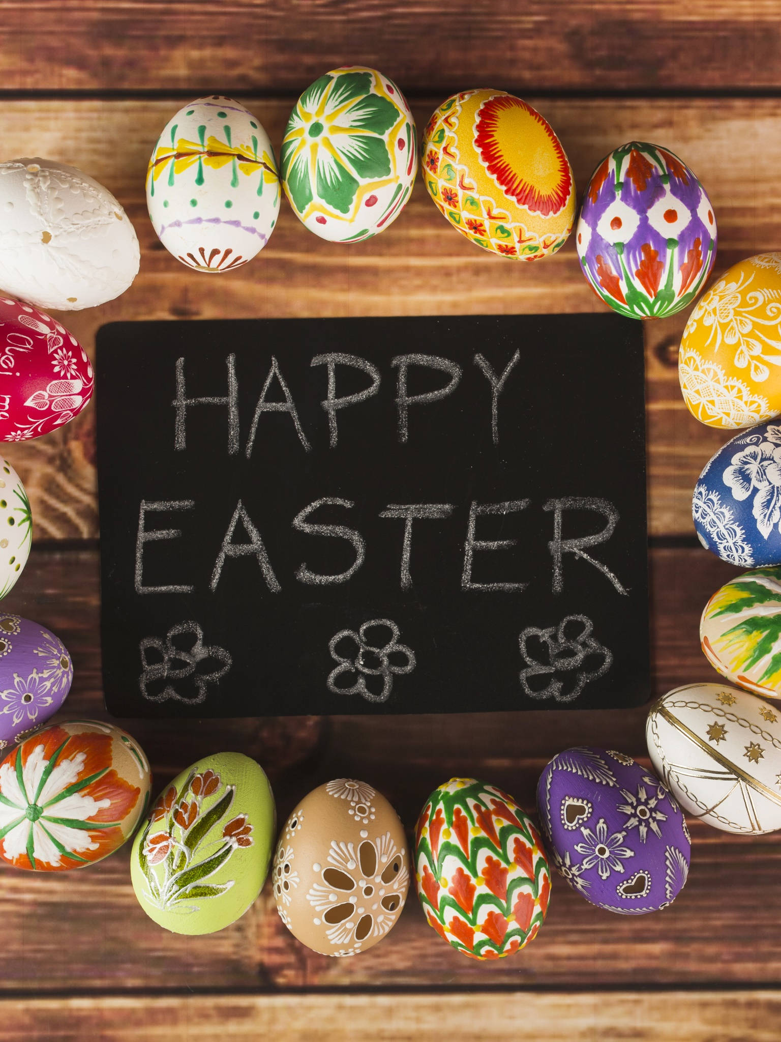 Easter Phone, hand-painted Easter eggs, chalkboard, Full HD Phone Wallpaper