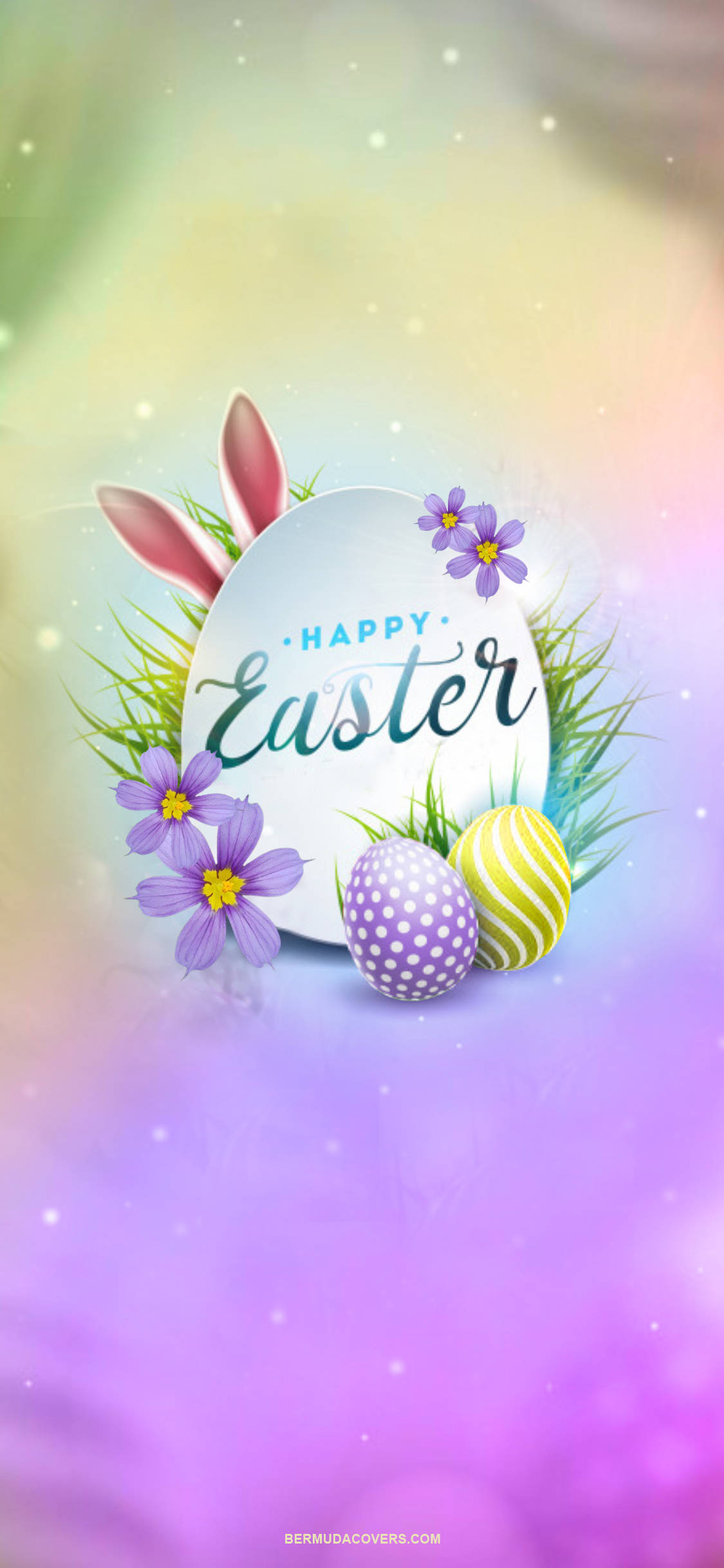 Easter Phone, bunny ears, purple flowers, Full HD Phone Wallpaper