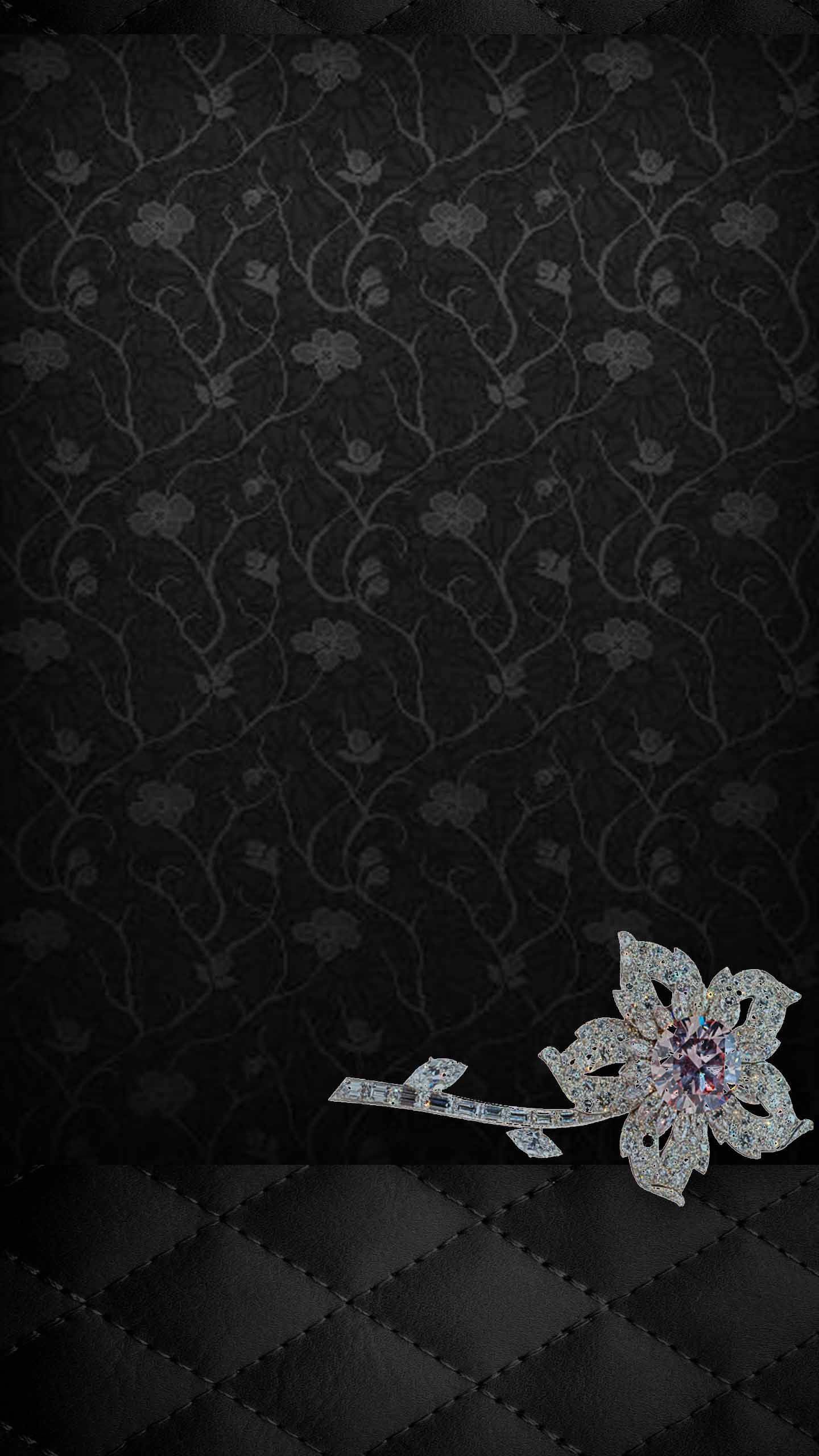 Easter Phone, black quilted leather, sparkling jeweled flower key, 2K Phone Wallpaper
