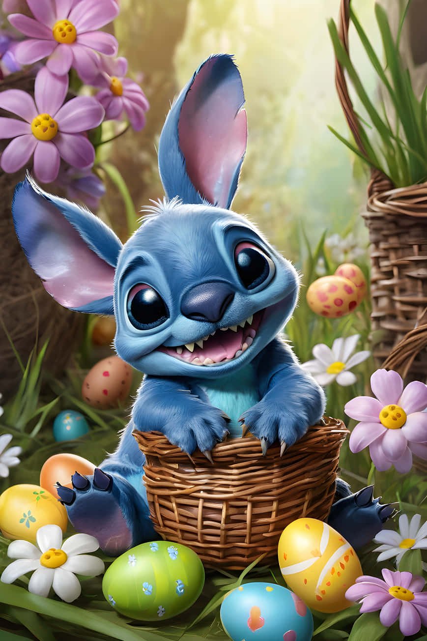 Easter Stitch, blue alien, bunny ears, HD Phone Wallpaper