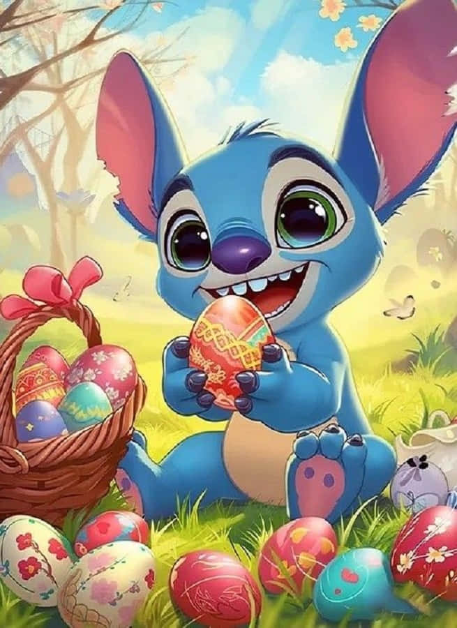 Easter Stitch, blue alien, big eyes, SD Phone Wallpaper