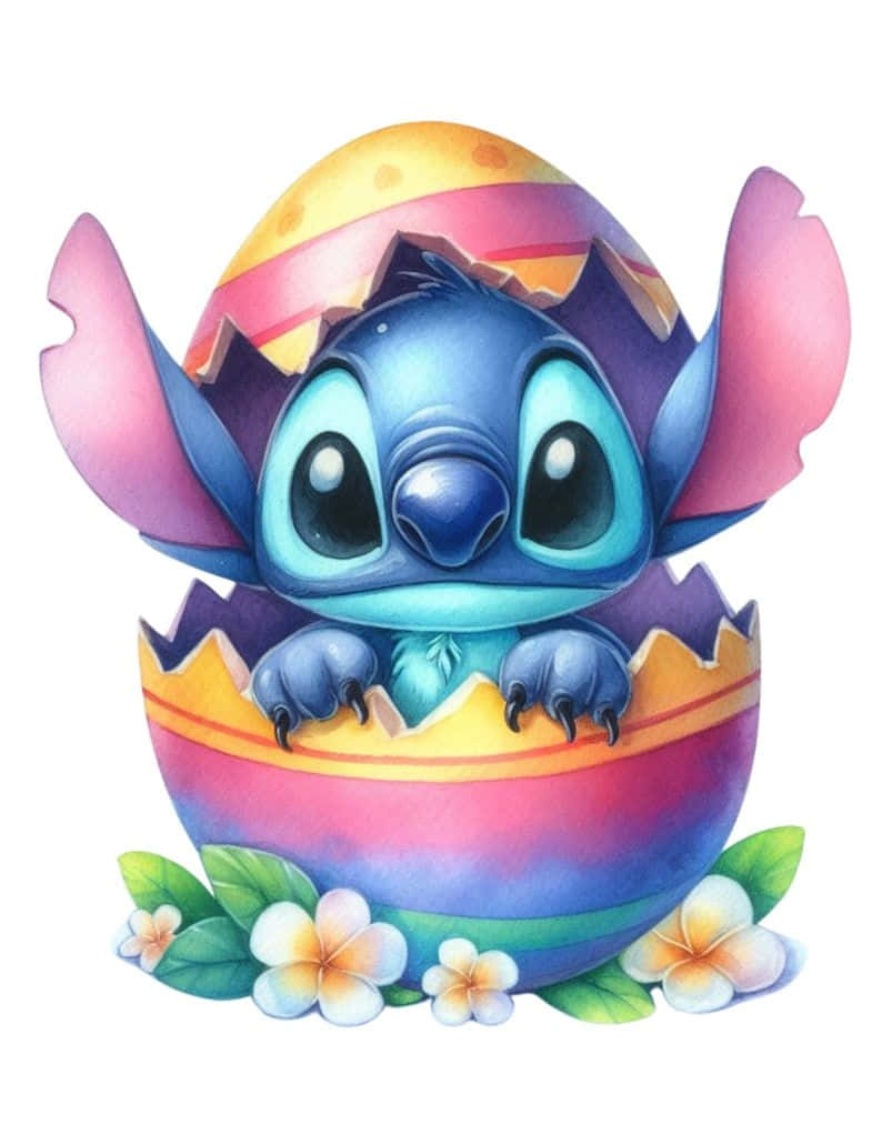 Easter Stitch, blue alien character, colorful Easter egg, SD Phone Wallpaper
