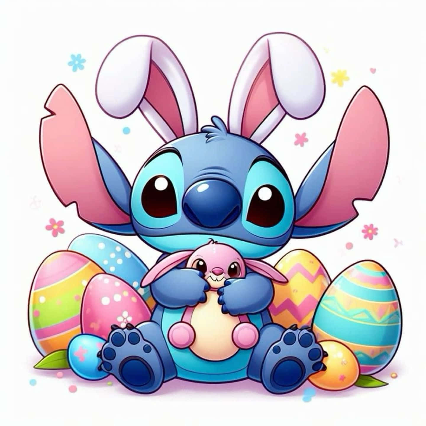 Easter Stitch, bunny ears, pink bunny plush, HD Desktop Wallpaper