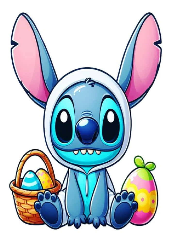 Easter Stitch, blue alien, pink ears, SD Phone Wallpaper