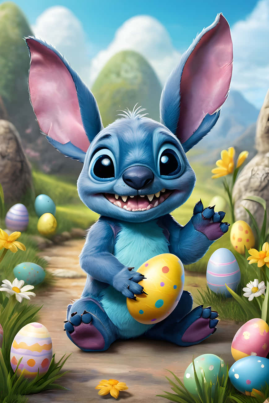 Easter Stitch, blue alien, bunny ears, HD Phone Wallpaper