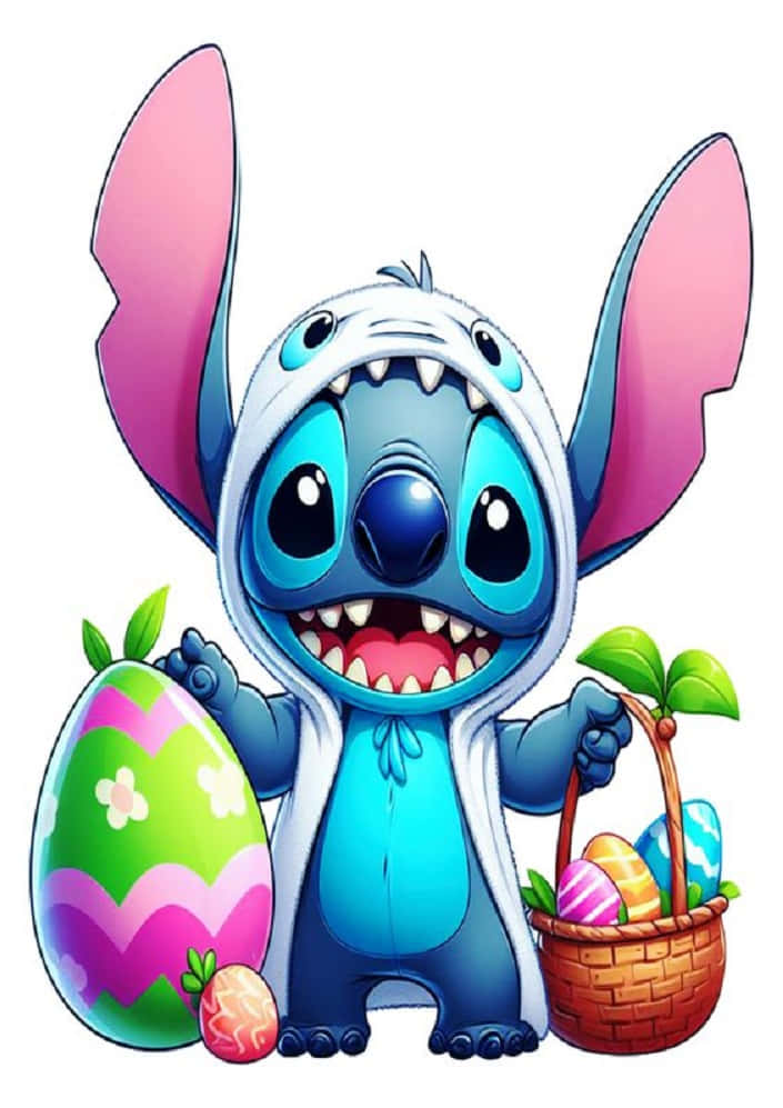 Easter Stitch, blue alien character, hooded outfit, SD Phone Wallpaper