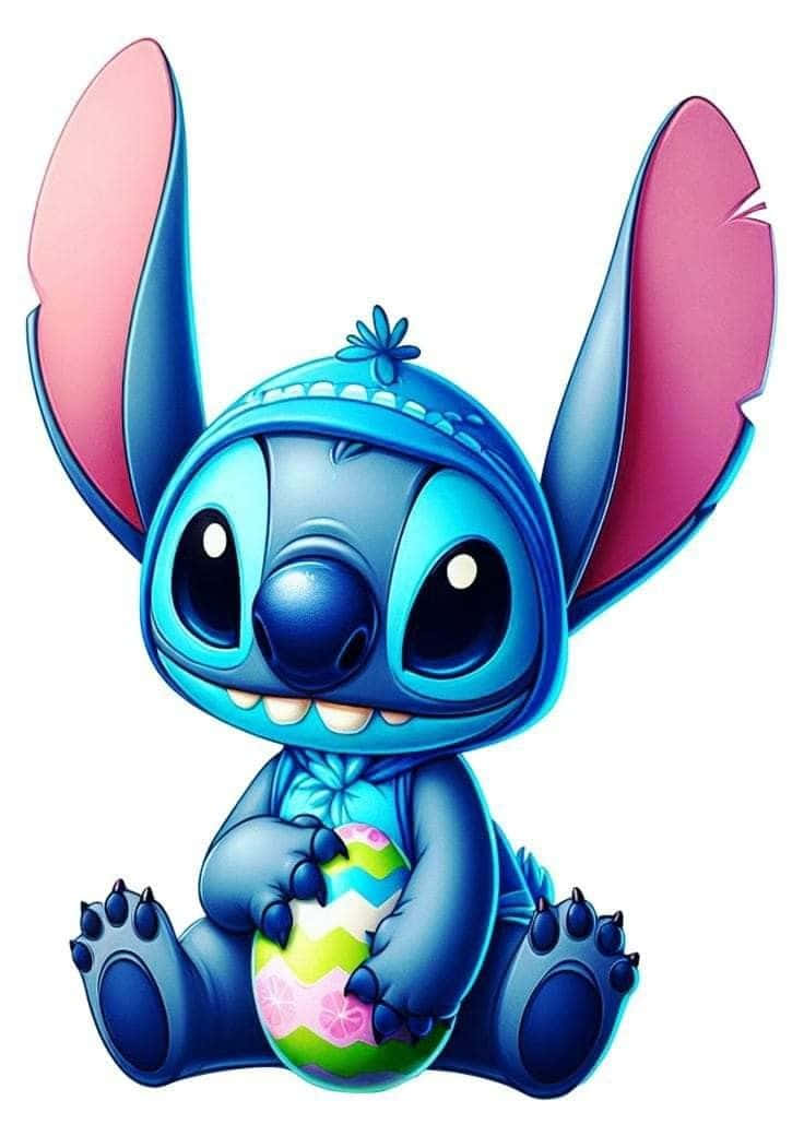 Easter Stitch, blue alien, pink ears, SD Phone Wallpaper