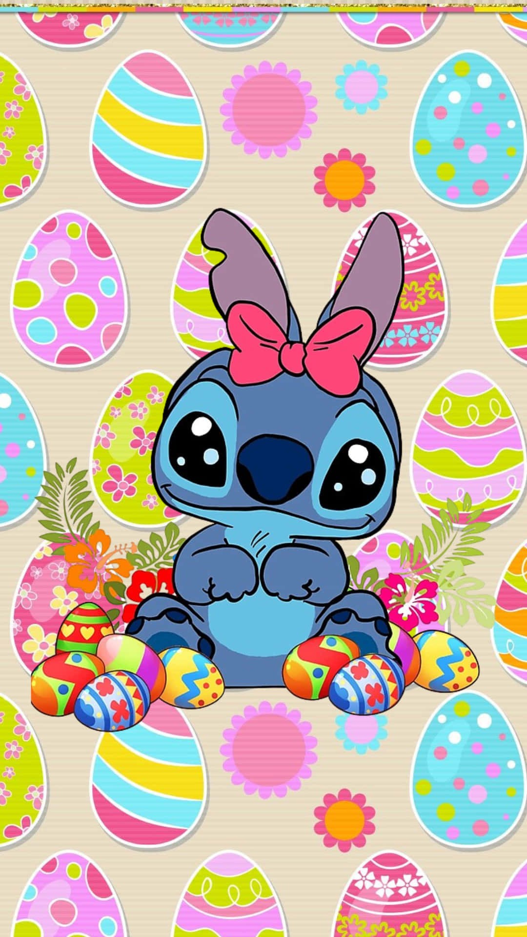 Stitch, bunny ears, pink bow, Full HD Phone Wallpaper