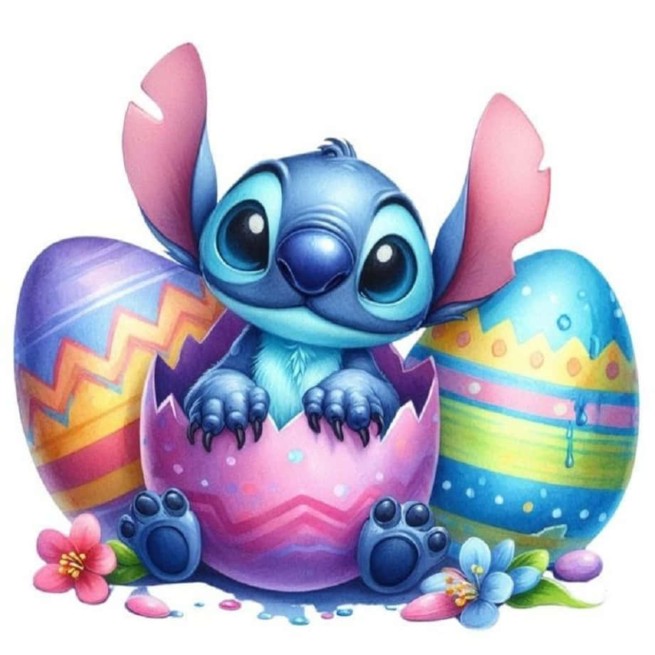 Easter Stitch, blue alien character, cracked Easter egg, SD Desktop Wallpaper