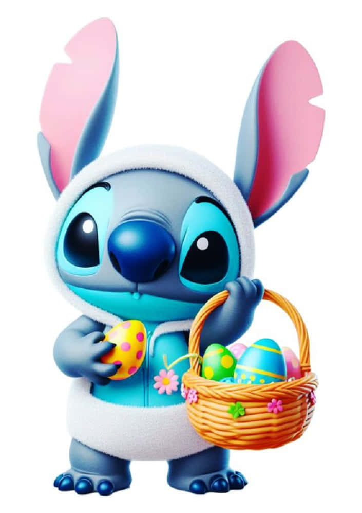 Stitch, bunny hoodie, basket of colorful Easter eggs, SD Phone Wallpaper