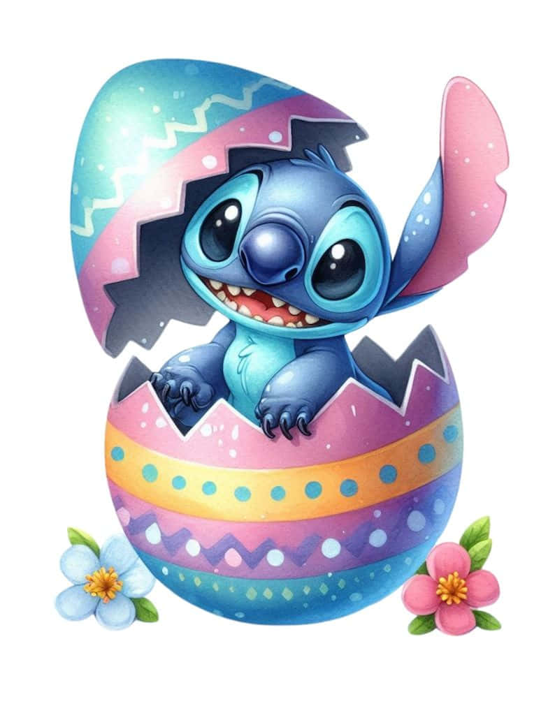 Easter Stitch, blue Stitch, vibrantly decorated Easter egg, SD Phone Wallpaper