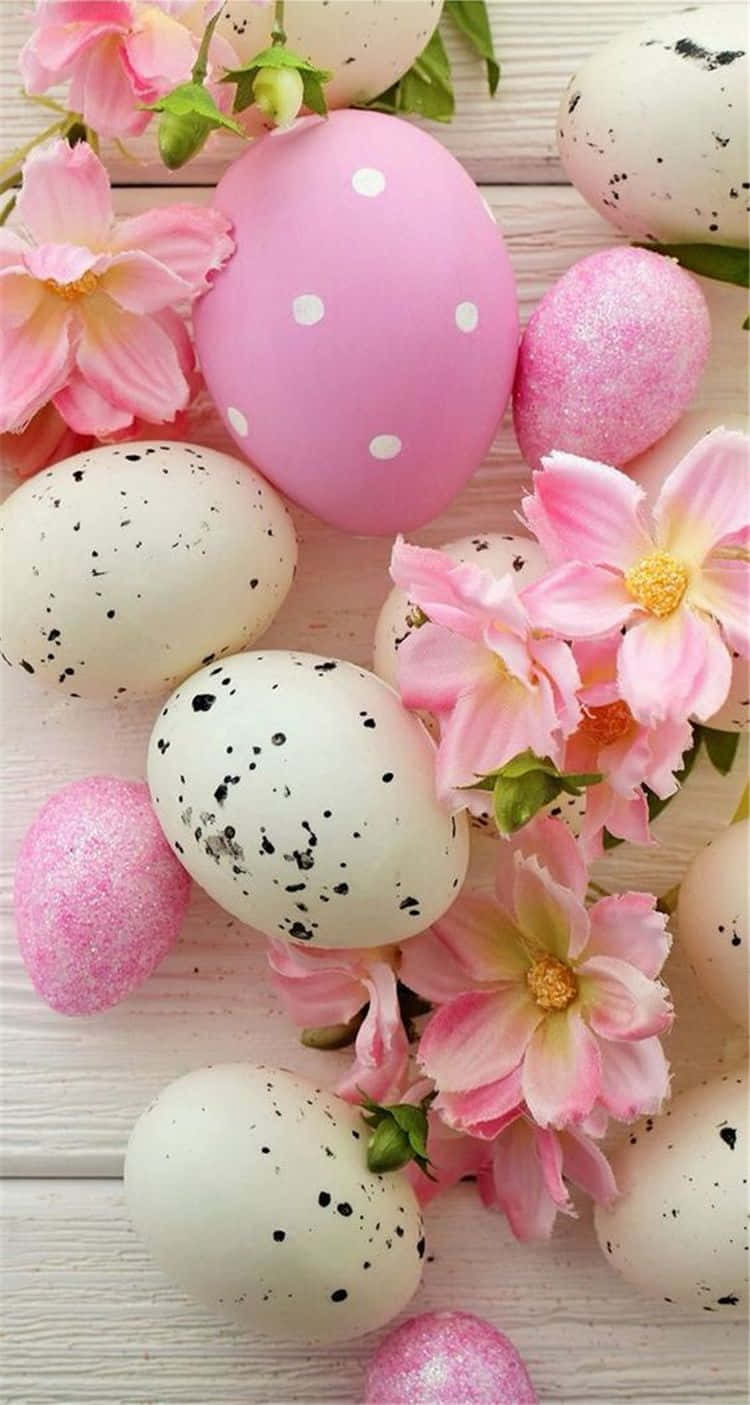 Cute Easter iPhone, spotted eggs, pink glitter, HD Phone Wallpaper