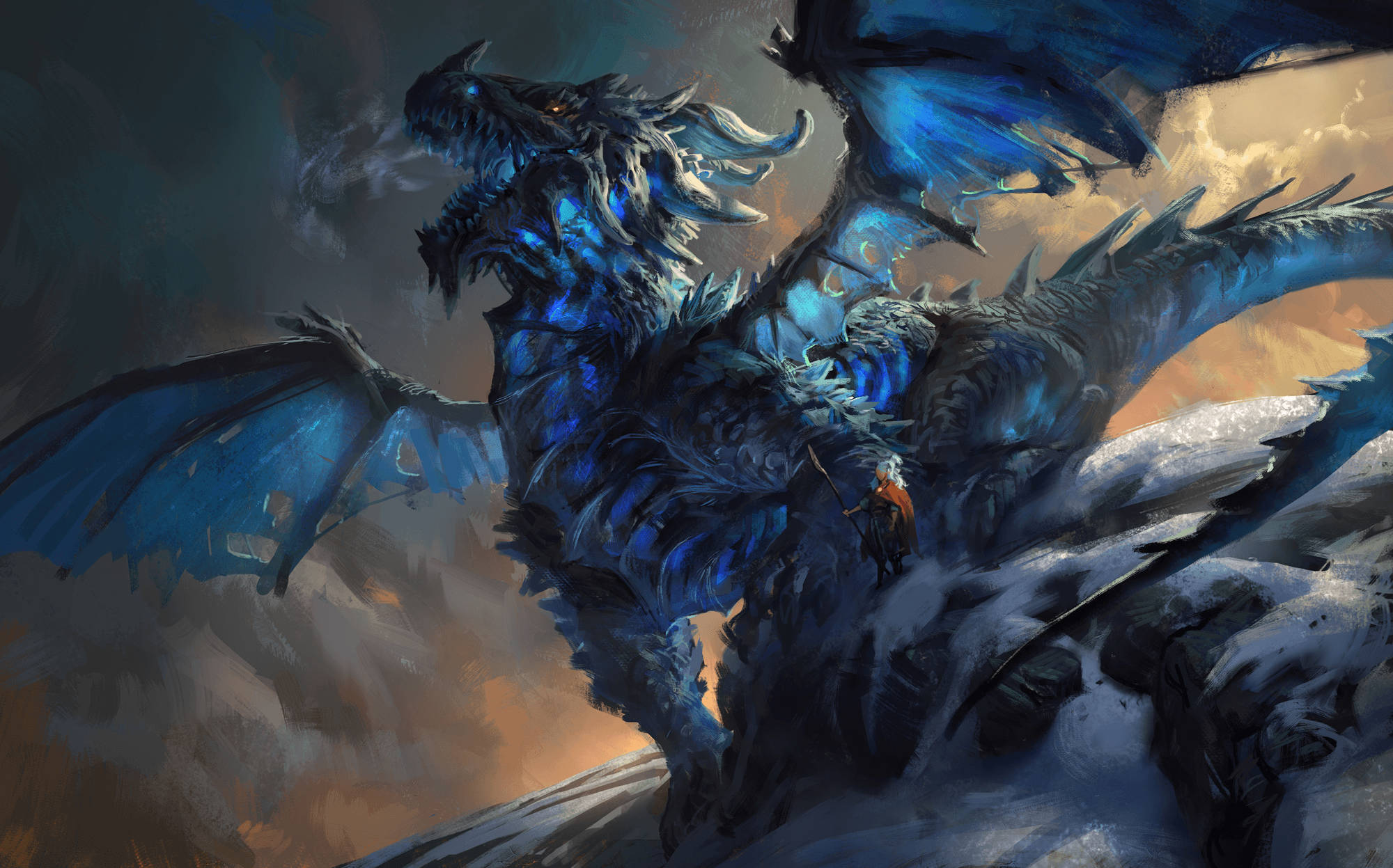 Eastern Dragon, blue dragon, glowing eyes, Full HD Desktop Wallpaper
