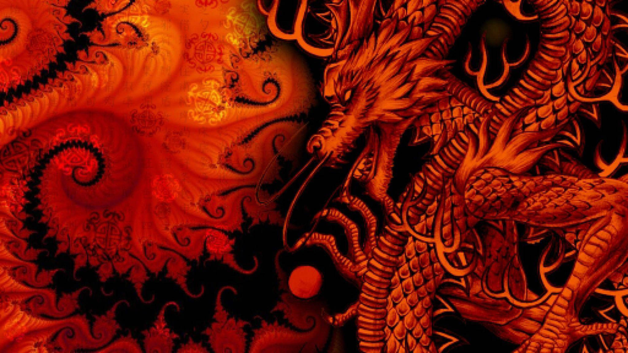 Red Eastern Dragon, fiery orange dragon, intricate scales, Full HD Desktop Wallpaper