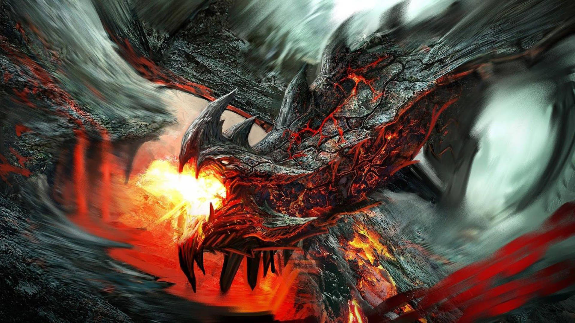 Fiery Eastern Dragon, dark dragon, glowing red eyes, Full HD Desktop Wallpaper