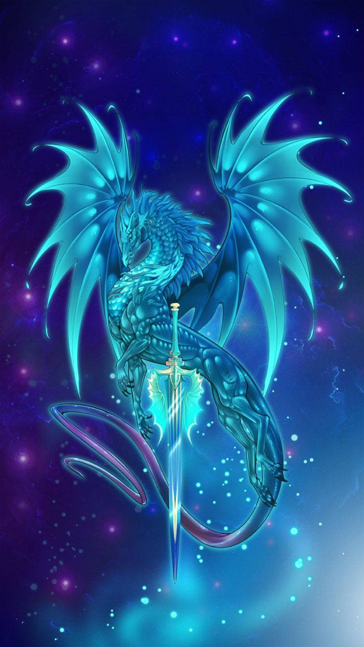 Galaxy Dragon, glowing cyan, radiant sword, HD Phone Wallpaper