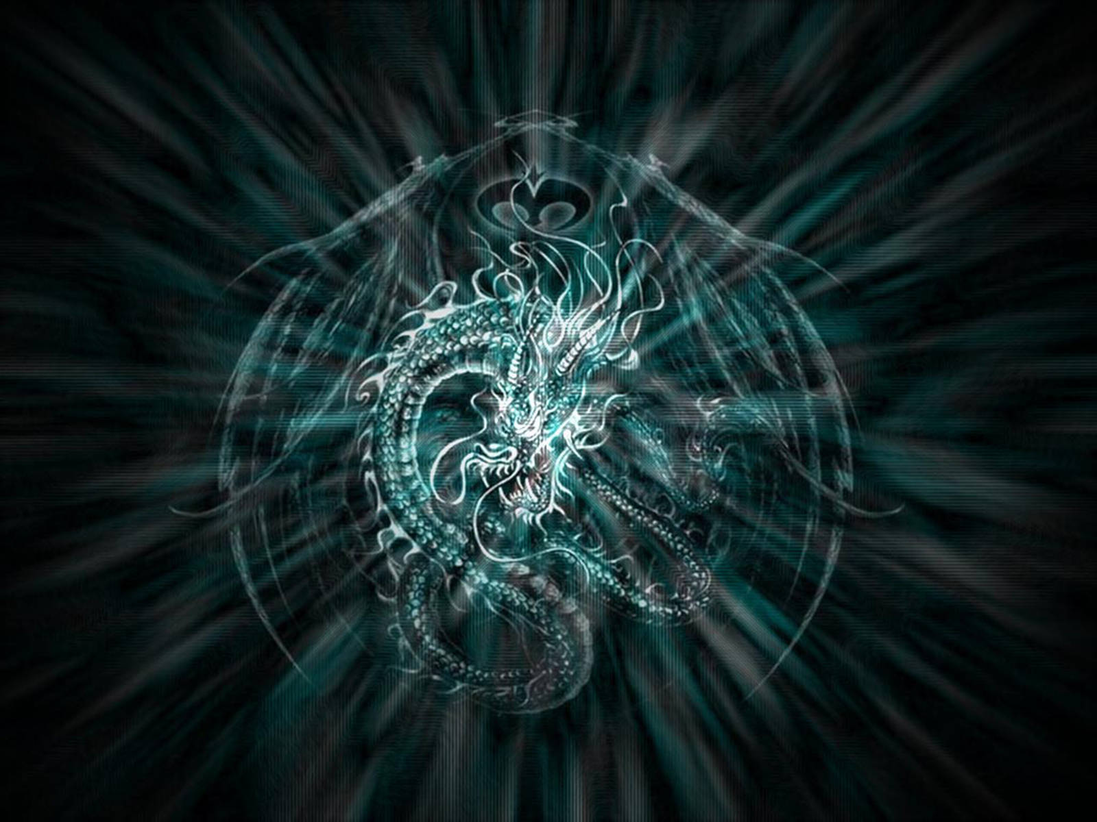 Eastern Dragon, glowing teal, intricate scales, HD Desktop Wallpaper