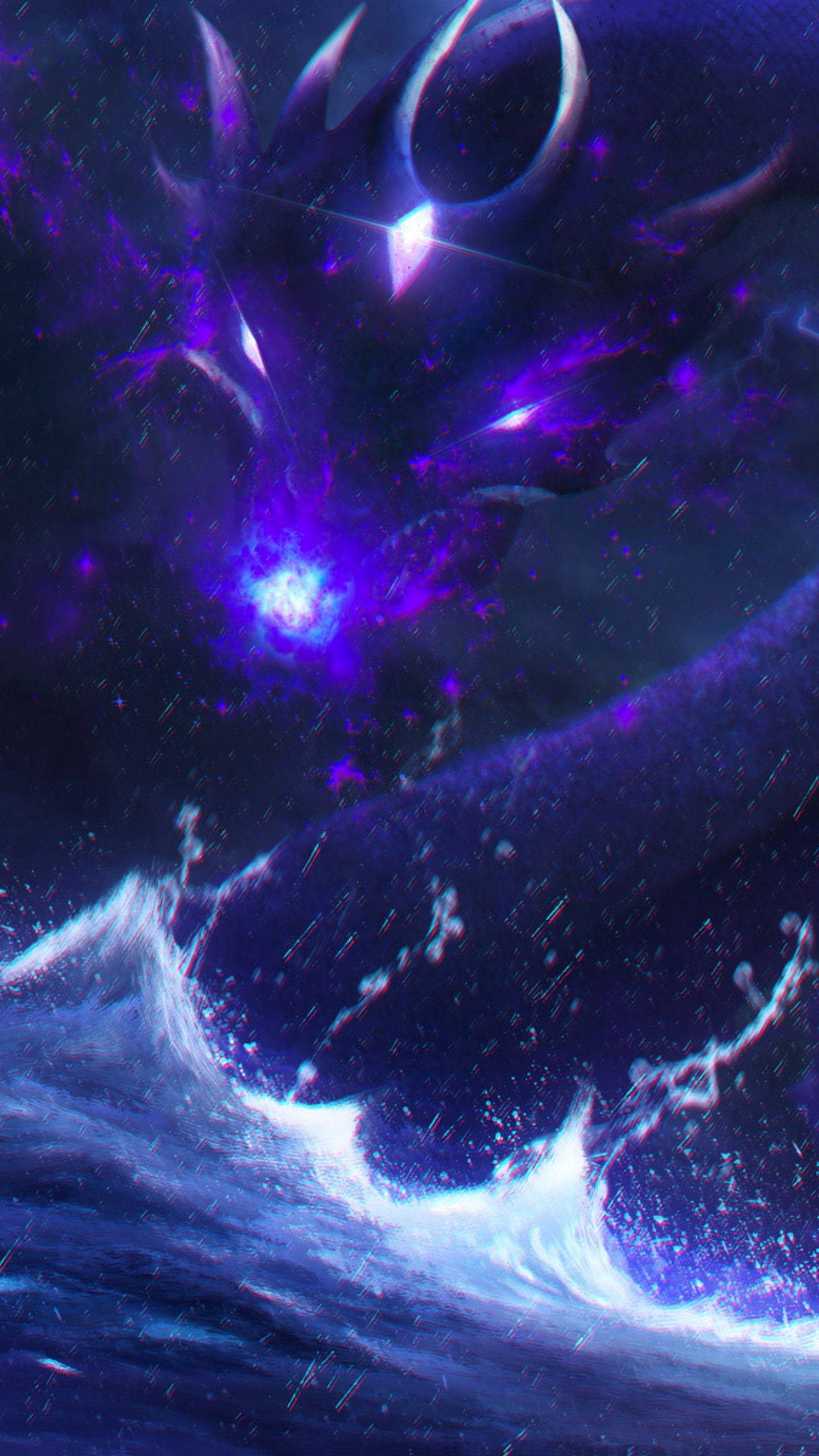 Galaxy Dragon, glowing purple horns, wings, 2K Phone Wallpaper
