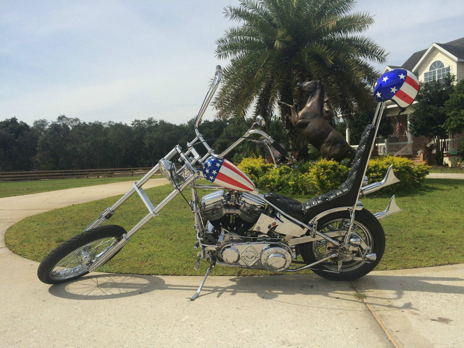 Easy Rider, chrome chopper motorcycle, American flag accents, HD Desktop Wallpaper