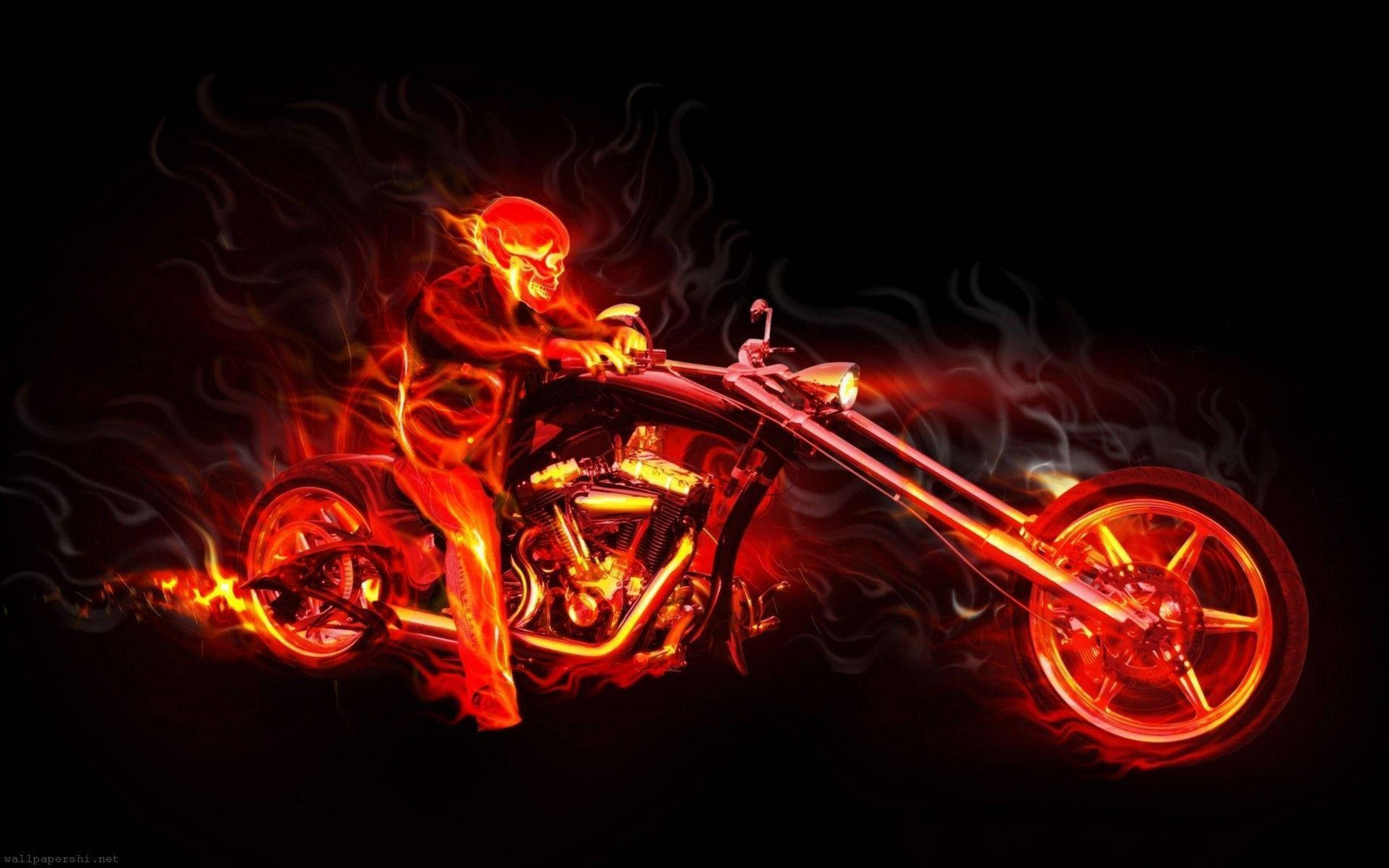 Easy Rider, flaming skeleton rider, custom chopper motorcycle, 2K Desktop Wallpaper