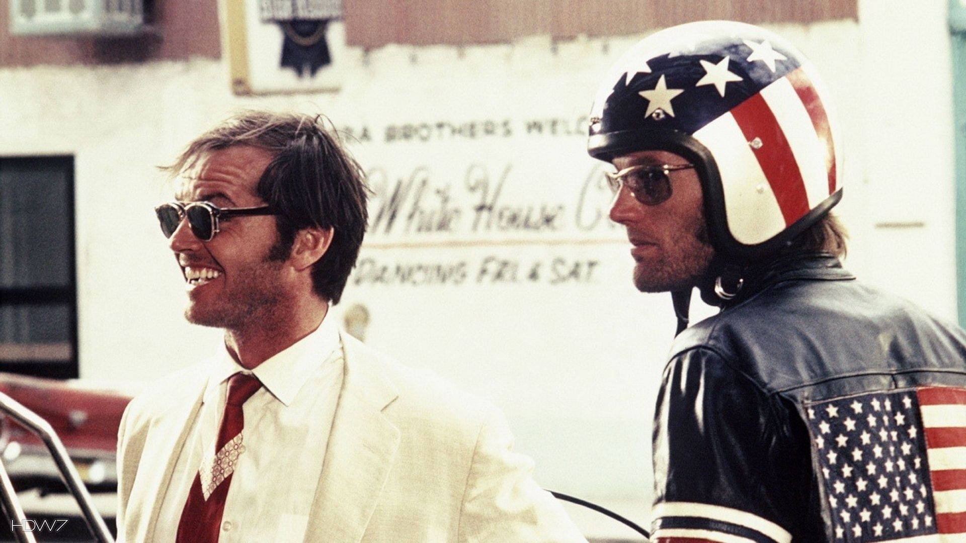 Easy Rider, white suit, patriotic motorcycle helmet, Full HD Desktop Wallpaper